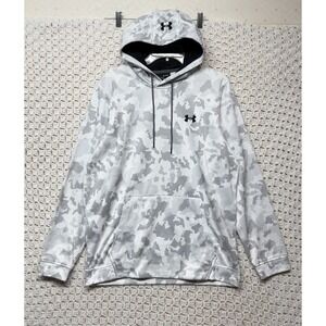 Under Armour Coldgear Hoodie Mens L Gray White Camo Sweatshirt Fleece Pullover